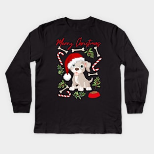 Merry Christmas cute dog Seasons Greetings Tis The Season To Be Jolly Cutest puppy Kids Long Sleeve T-Shirt